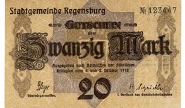 Regensburg 20 Mark Geiger 440.03a KN 6 stellig 1918 VZ++-UNZ