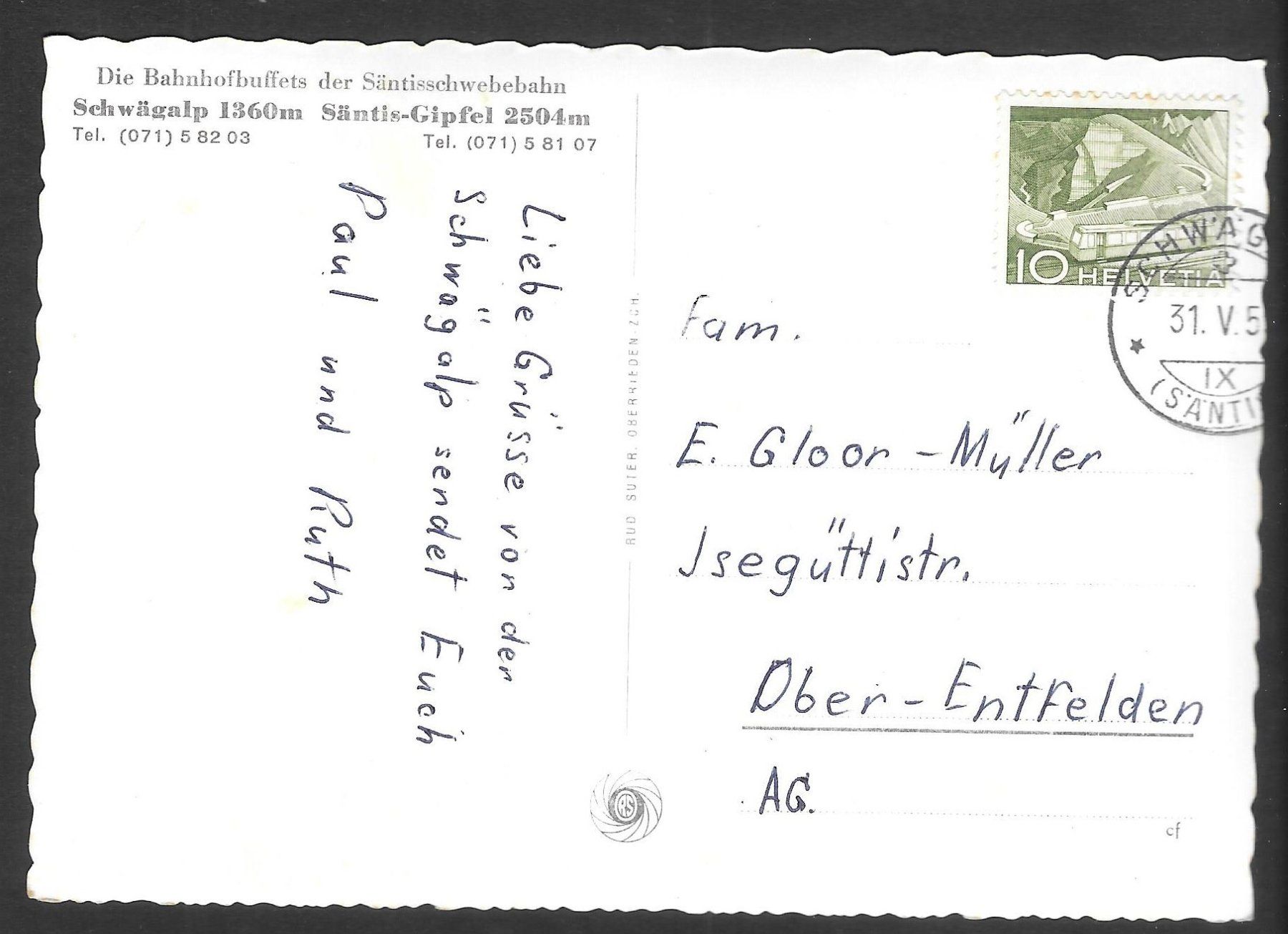 Cartoline postali: Säntis Schwebebahn mit Churfirsten und Glarneralpen – Usato da Olten venduto da clotaldi 1