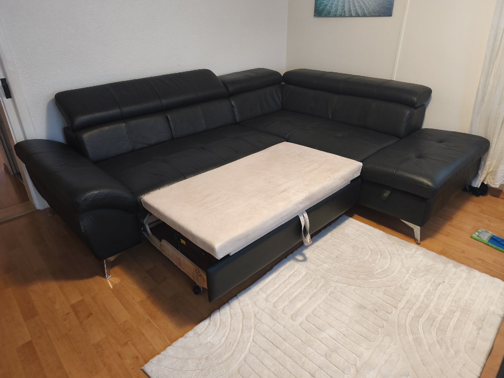 Sofas: Ledersofa mit Halbinsel-Schlaffunktion im Angebot – D'occasion à Gossau SG par cos_z72k 2