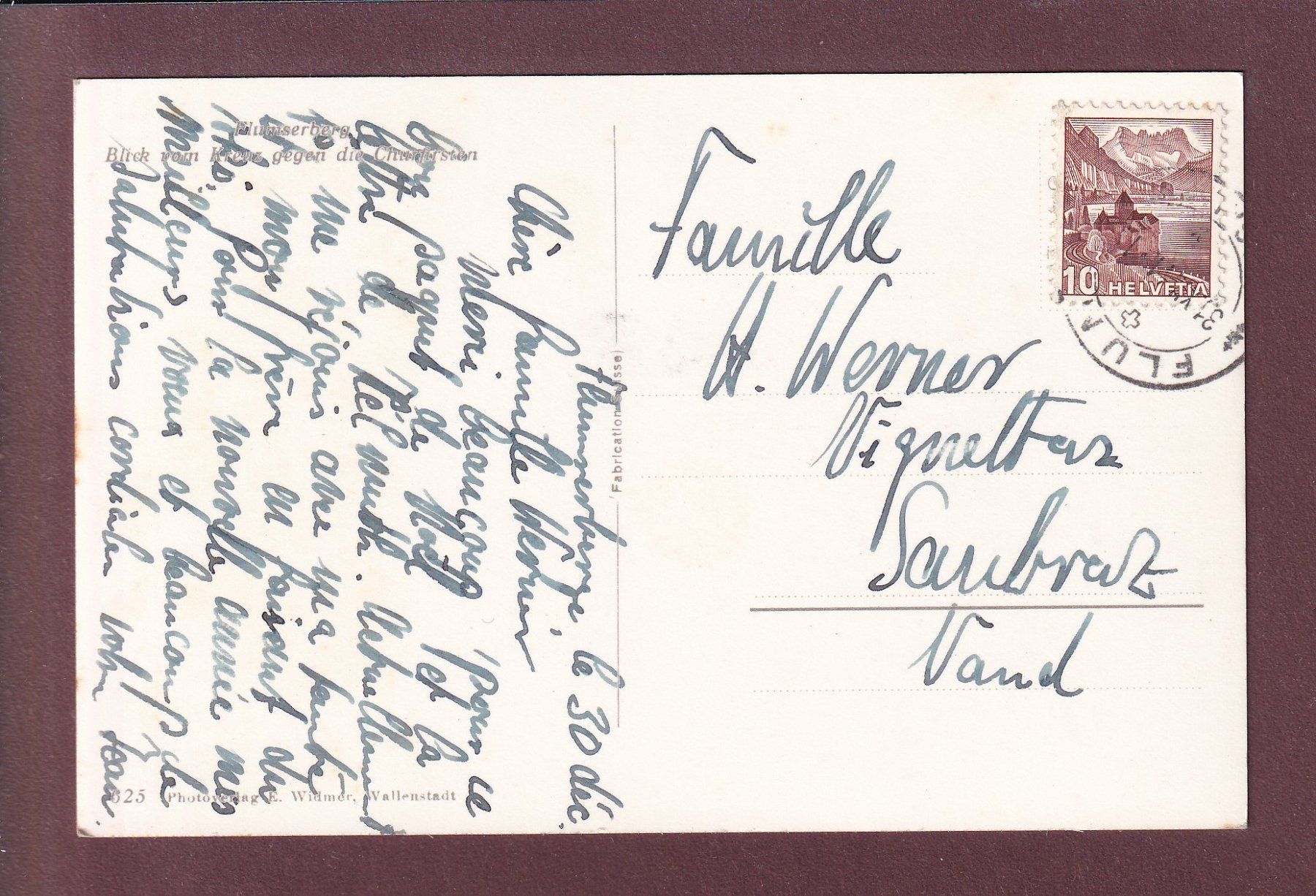 Ansichtskarten: FLUMSERBERG - Churfirsten - 1941 – Gebraucht aus Pully von nicecards 1