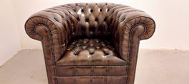Chesterfield Sessel aus echtem Rindsleder Antikbraun