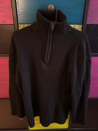 Warmer Winter-Pulli mit Reissverschluss, Schwarz, Grösse M