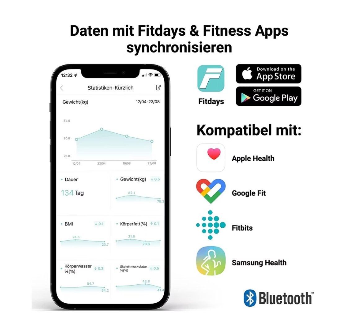 Bilance pesapersone: Fitleap Waage mit Körperfett- & Muskelanalyse – Nuovo (secondo la descrizione) da Reinach BL venduto da sim_c8n8 3