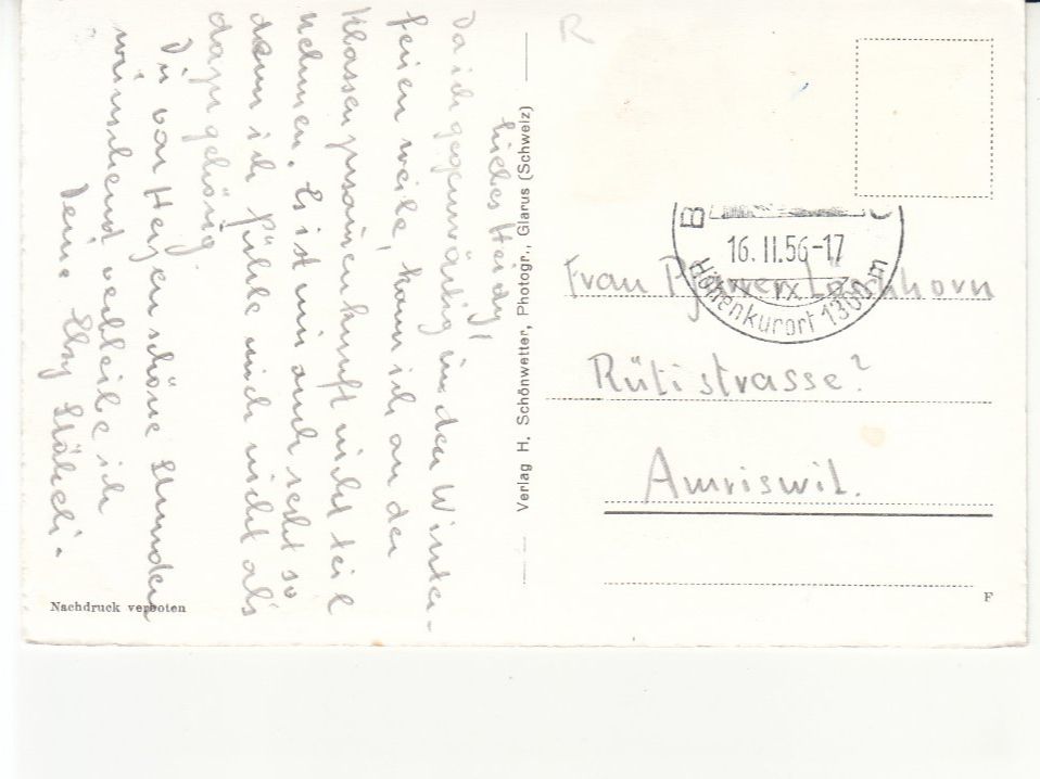 Cartoline postali: Braunwald 1956 – Usato da Bürglen TG venduto da StampGraf 1