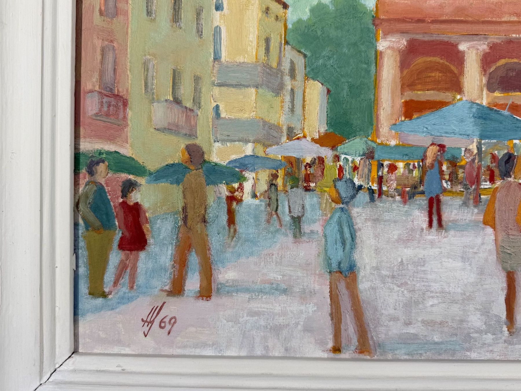 Dipinti: Hermann Schweiss, "Dorfplatz Rimini", monogrammiert. – Usato da Degersheim venduto da schweizerkunsthandel 2