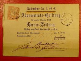 1861: Strubel-Nachnahme: 24G BERNER ZEITUNG, Heimatbrief !