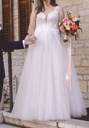 Brautkleid Weiss/Rosa, Gr. 36 Spitze Tüll
