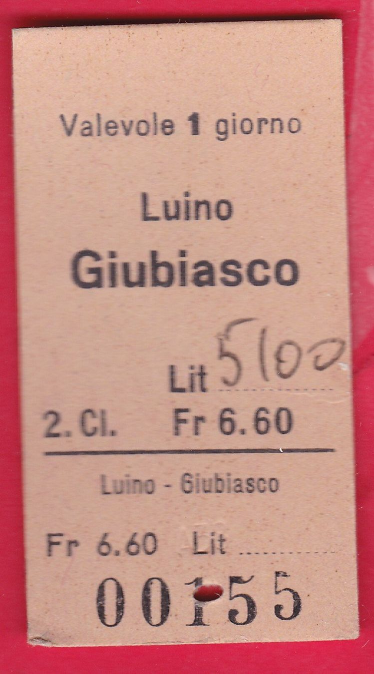 Biglietti: KARTON BILLETT, LUINO - GIUBIASCO, 2.KLASSE, EINFACH – Usato da Oberrieden venduto da Gebirgsstelze