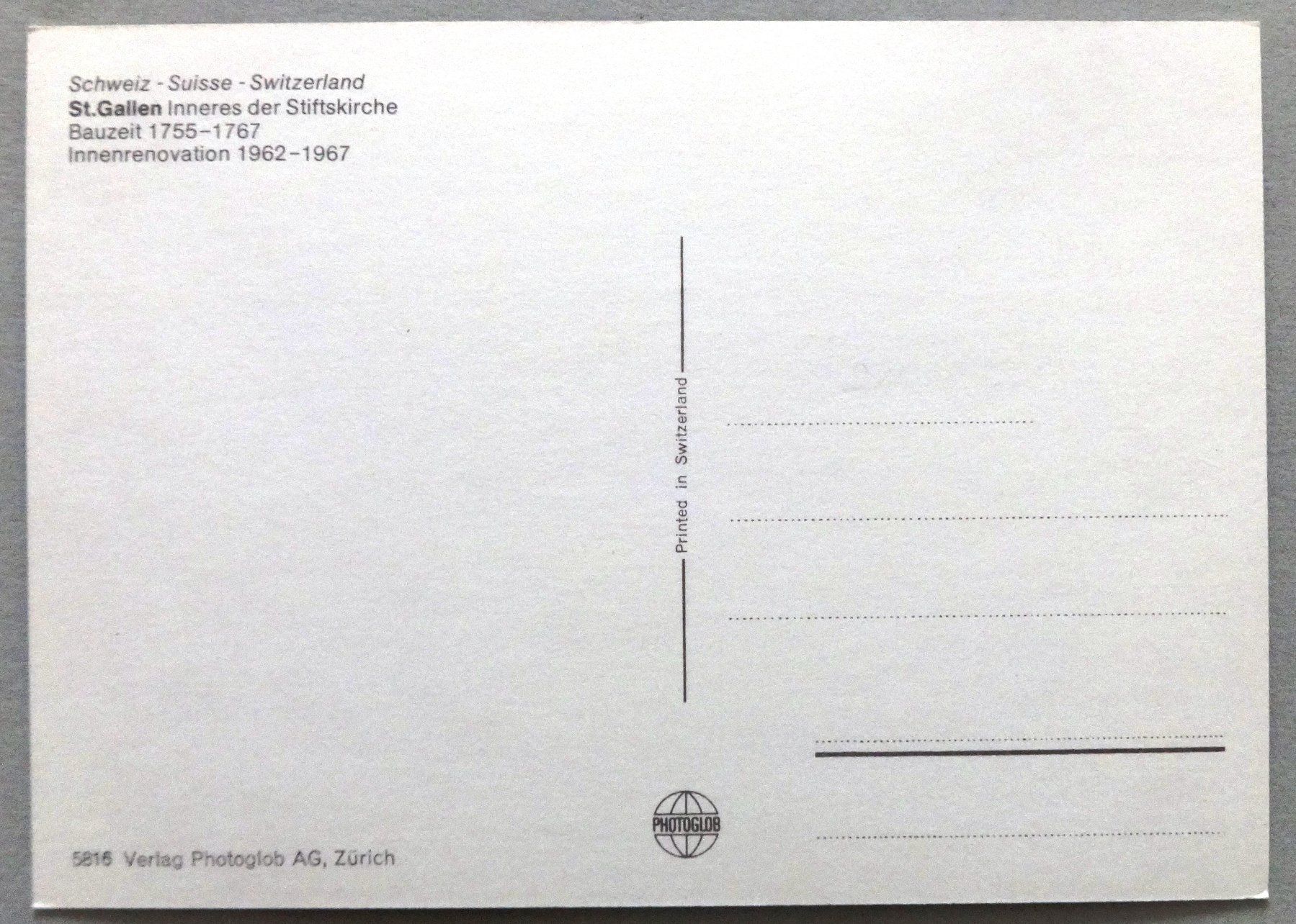 Cartoline postali: St. Gallen, Inneres der Stiftskirche – Usato da Fétigny venduto da Billy2miny 1