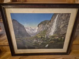 Lauterbrunnen, gerahmter Stich mit Bergpanorama, Top!