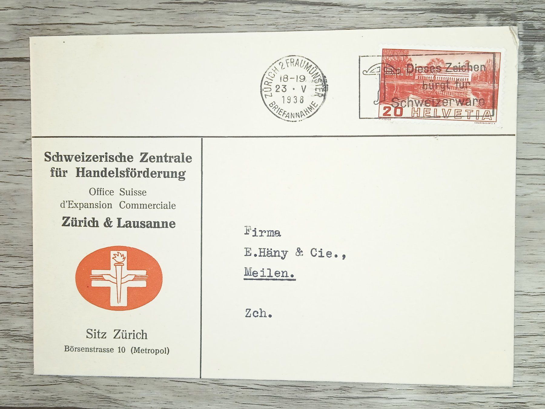 Tutti i francobolli: TR20 Enveloppe + Timbre Suisse 1938 – Usato da Cousset venduto da Patrick_Collections