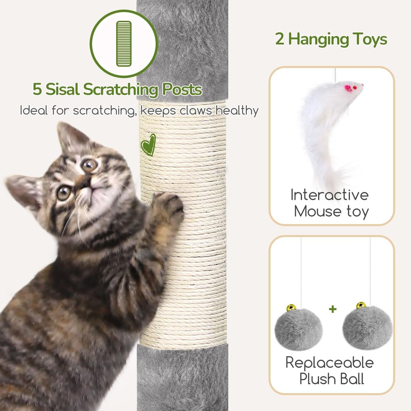 Tiragraffi: Katze Kratzbaum Katzenbaum 134cm mit Katzenhaus Hellgrau – Nuovo e nell'imballaggio originale da Wittenbach venduto da VELARO 5