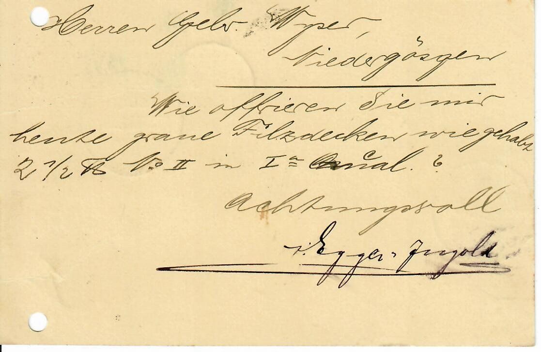Tutti i francobolli: PK, A. Egger - Ingold Lederhandlung  Herzogenbuchsee 1906 – Usato da Hochdorf venduto da Ziegel-16 1