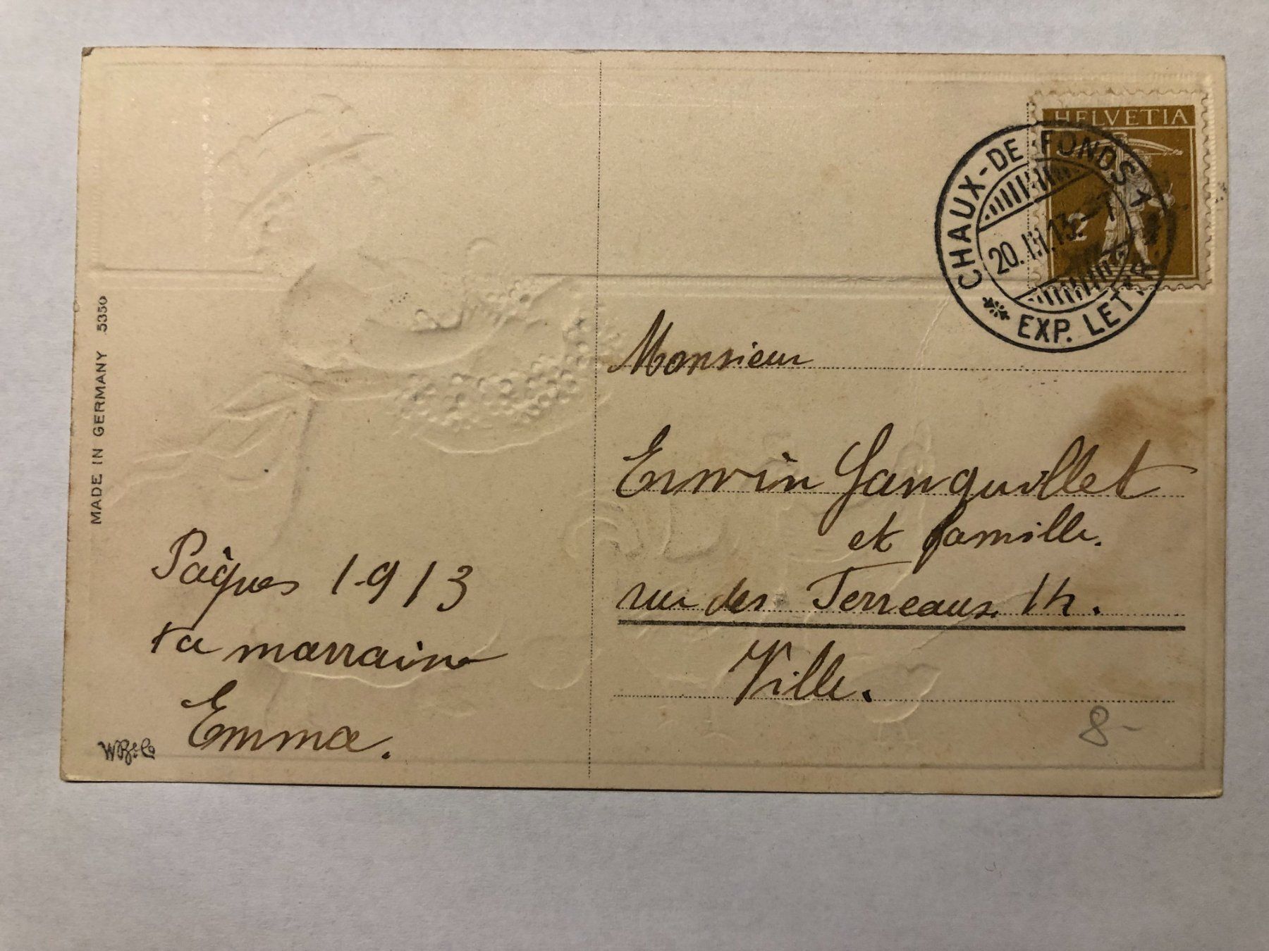 Cartoline postali: Joyeuses Paques 1913 Prägekarte – Usato da Pfäffikon ZH venduto da Waltoversand 1