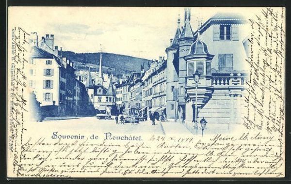 Cartoline postali: Souvenir de Neuchâtel, circulée 1899 – Usato da Frauenfeld venduto da POML