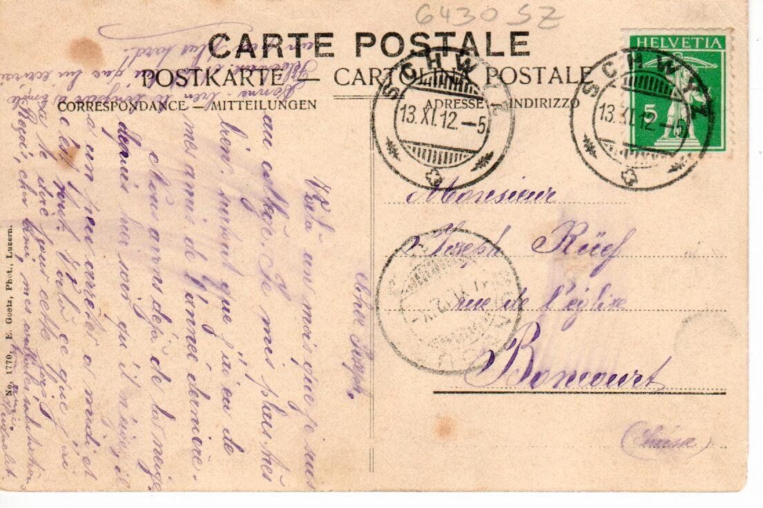 Cartoline postali: Schwyz 1912 – Usato da Wolhusen venduto da Curver9 1
