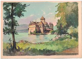 Kunst-AK, Château Chillon, carte d'artiste (Marc)