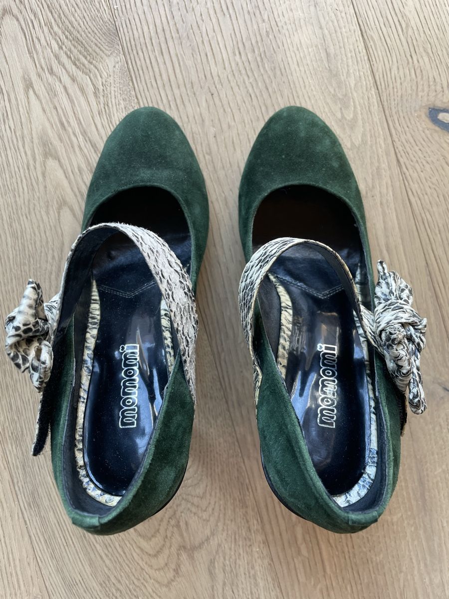 Scarpe da donna: Green suede pumps with snake print bow 38 – Usato da Allschwil venduto da sis_soft 2