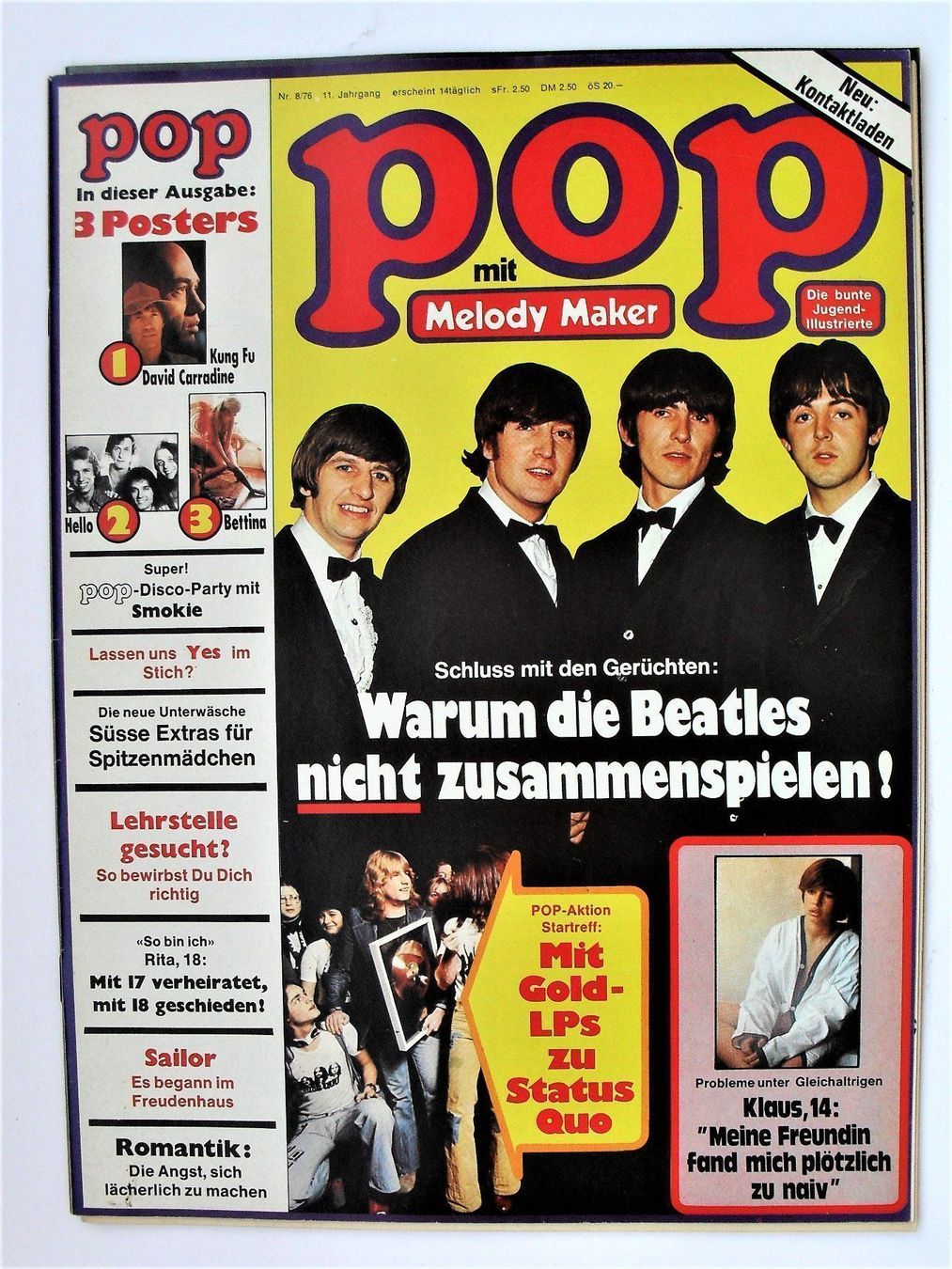 Riviste & Magazine: POP Heft 1976 mit POSTER (2) - DAVID CARRADINE - HELLO – Nuovo (secondo la descrizione) da Zürich venduto da erfreut01 9