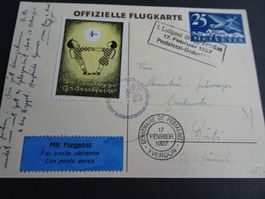 17.II.27.; OFFIZIELLE FLUGPOSTKARTE MIT VIGNETTE; FLUGPOST