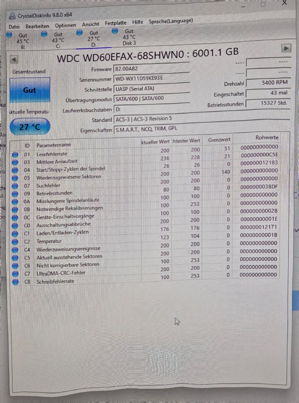 Western Digital Dischi rigidi: WD 6TB NAS Hard Drive WD60EFAX – Usato da Bettlach venduto da patrice2 2