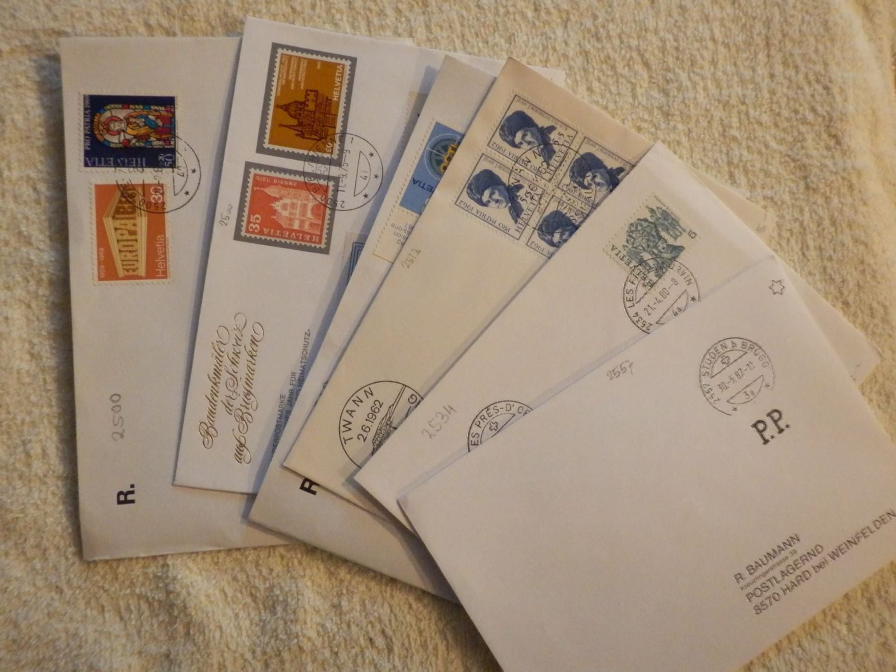 Alle Briefmarken: Lot mit 6 Bedarfsbriefen, Biel / Bienne – Gebraucht aus Ueberstorf von dinbau 7