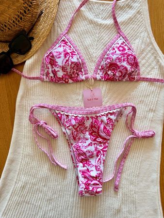 👙Pink Floral Triangle Bikini Set XS - NEW - Free Delivery