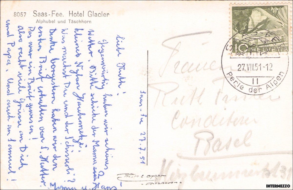 Cartoline postali: Saas-Fee VS // 1951 Hotel Glacier // Sommer – Usato da Basel venduto da intermezzo12 1