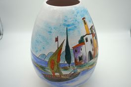 Vintage Vase Keramik signiert Südländ. Motiv 35 cm D244