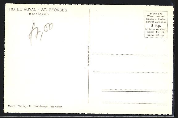 Cartoline postali: AK Interlaken, Hotel Royal St. Georges – Usato da Berlin venduto da bartko-reher 1