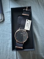 Daniel Wellington Uhr schwarz Roségold Stoffarmband neu