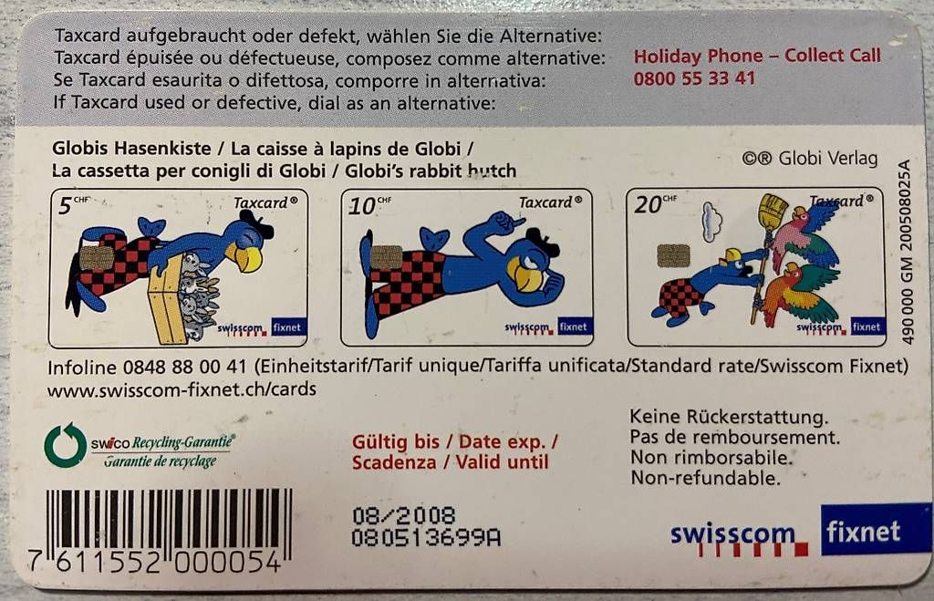 Schede telefoniche: Taxcard Swisscom - Globi – Usato da Mendrisio venduto da Kirilippi 1