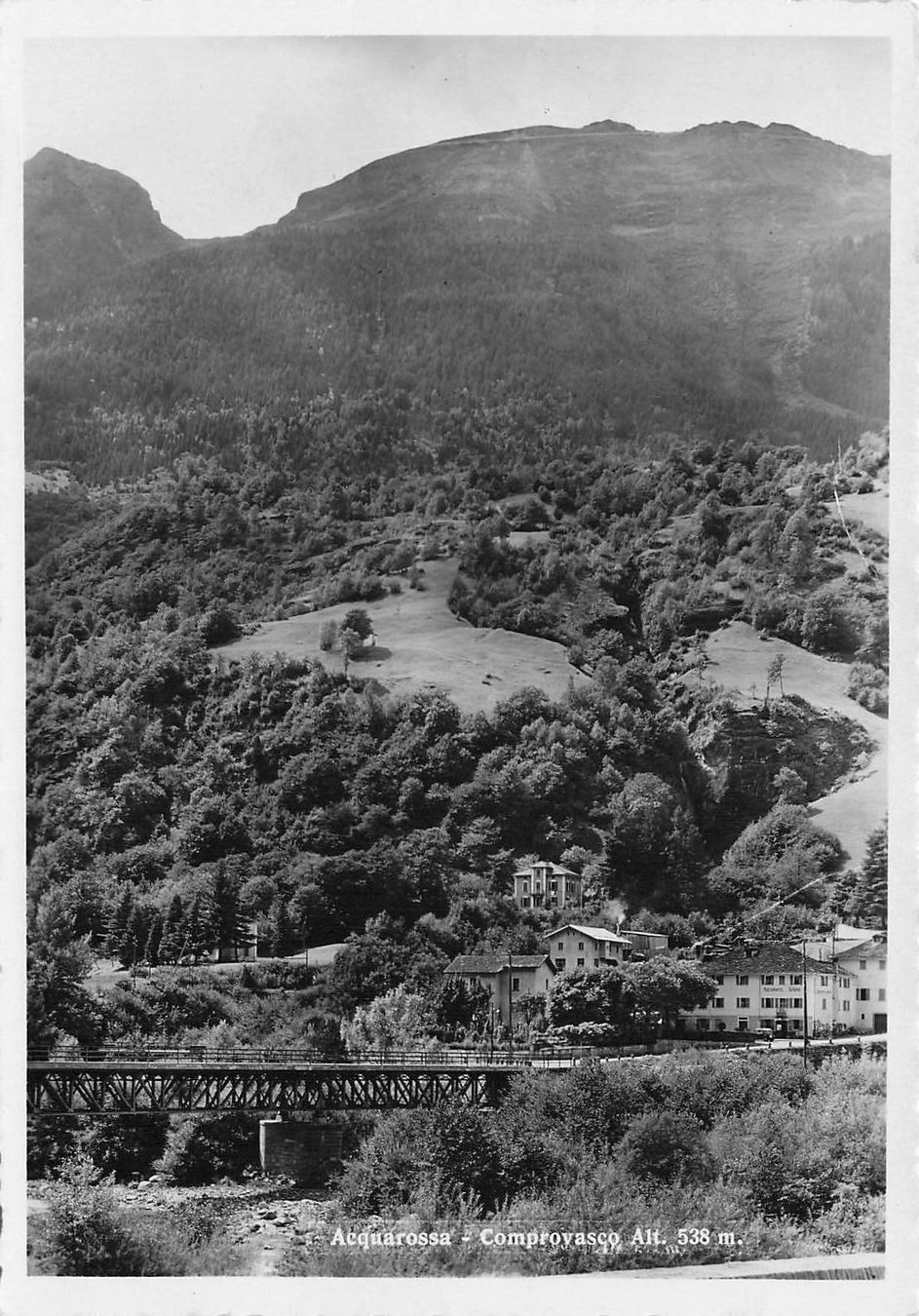 Cartoline postali: Acquarossa Comprovasco (TI) Panorama con ponte val Blenio – Usato da Biasca venduto da Blenio71