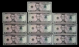 UNC - 10X5$ Federal Reserve Notes fifty, serie IE, JE, IG