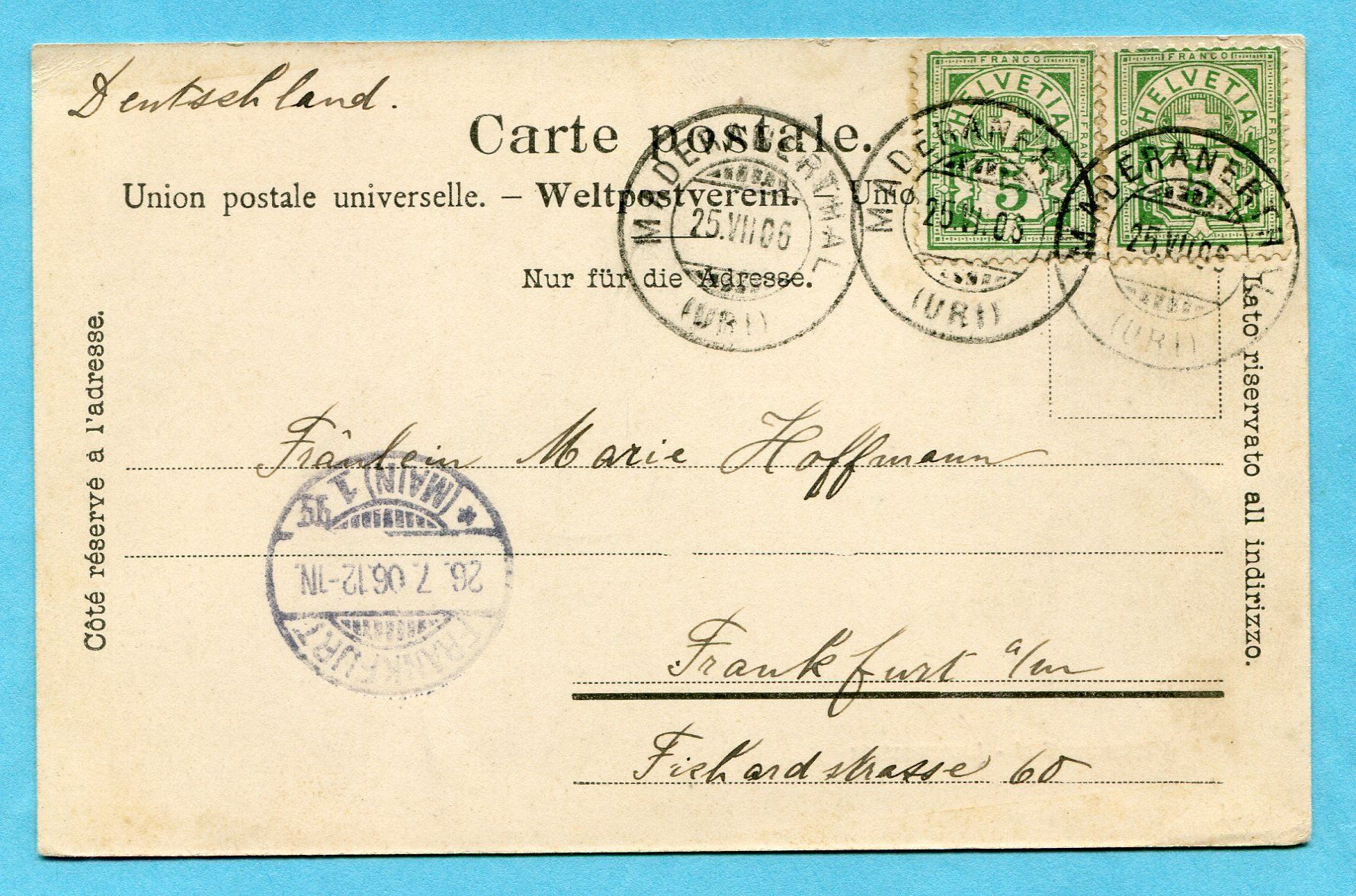 Cartoline postali: Maderanerthal 1906 - Lungenstutz – Usato da Opfikon venduto da cleocat-vb 1