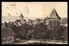 AK Estavayer, Vue de la ville avec tour et église