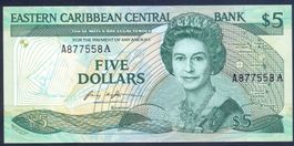 East Caribbean States 5 Dollar P-18a Antigua UNC