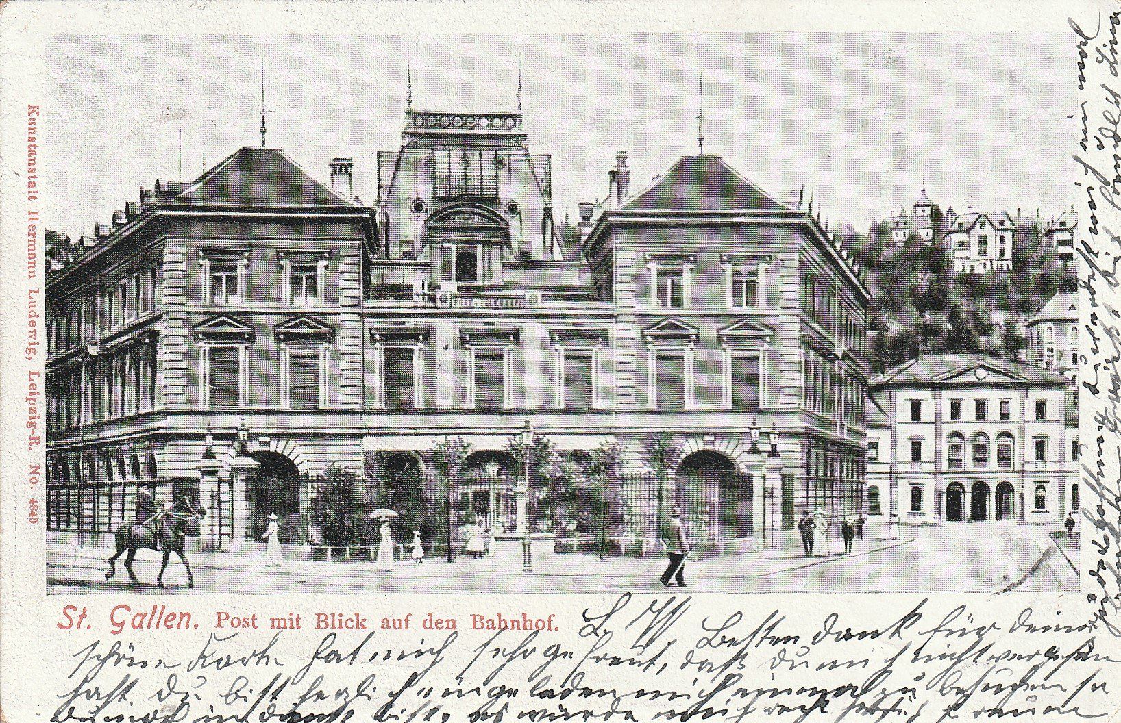 Ansichtskarten: St.Gallen-Post mit Blick auf den Bahnhof 1903 – Gebraucht aus uttwil von Koehlerfred