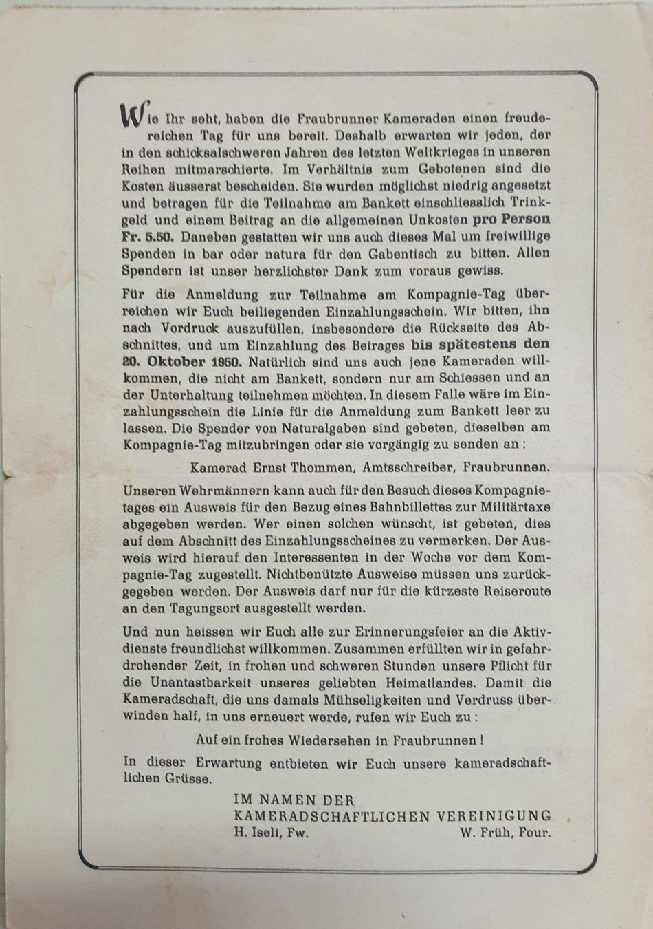 Documenti: Dokumente Schweizer Armee Militär Kompanie Tag 1950 – Usato da Tüscherz-Alfermée venduto da Newpad 3