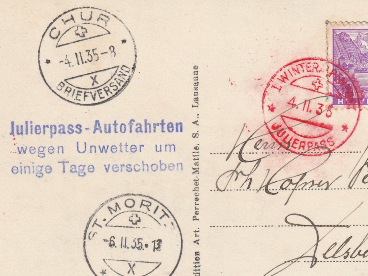 Tutti i francobolli: Stempel Chur - Julierpass Autofahrt auf Ak – Usato da Rorschacherberg venduto da fratovi2 1