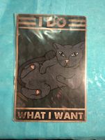 Blechschild mit Katze, I DO WHAT I WANT, grau-grün-gold