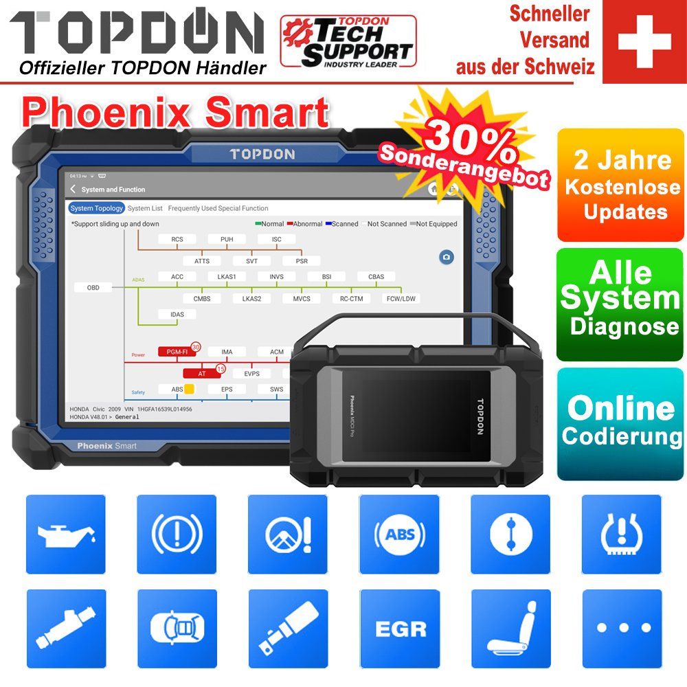 Alle Werkzeuge: TOPDON PHOENIX SMART KFZ Diagnosegeräte OBD Tester – Neu und originalverpackt aus Malans GR von BUYBEST-Schweiz