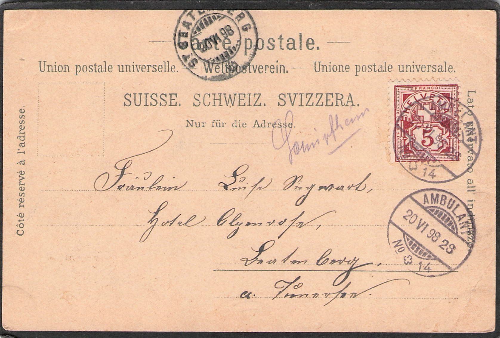 Cartoline postali: ^Litho Tellsplatte , 1898 – Usato da Reichenburg venduto da Pipo-67 1