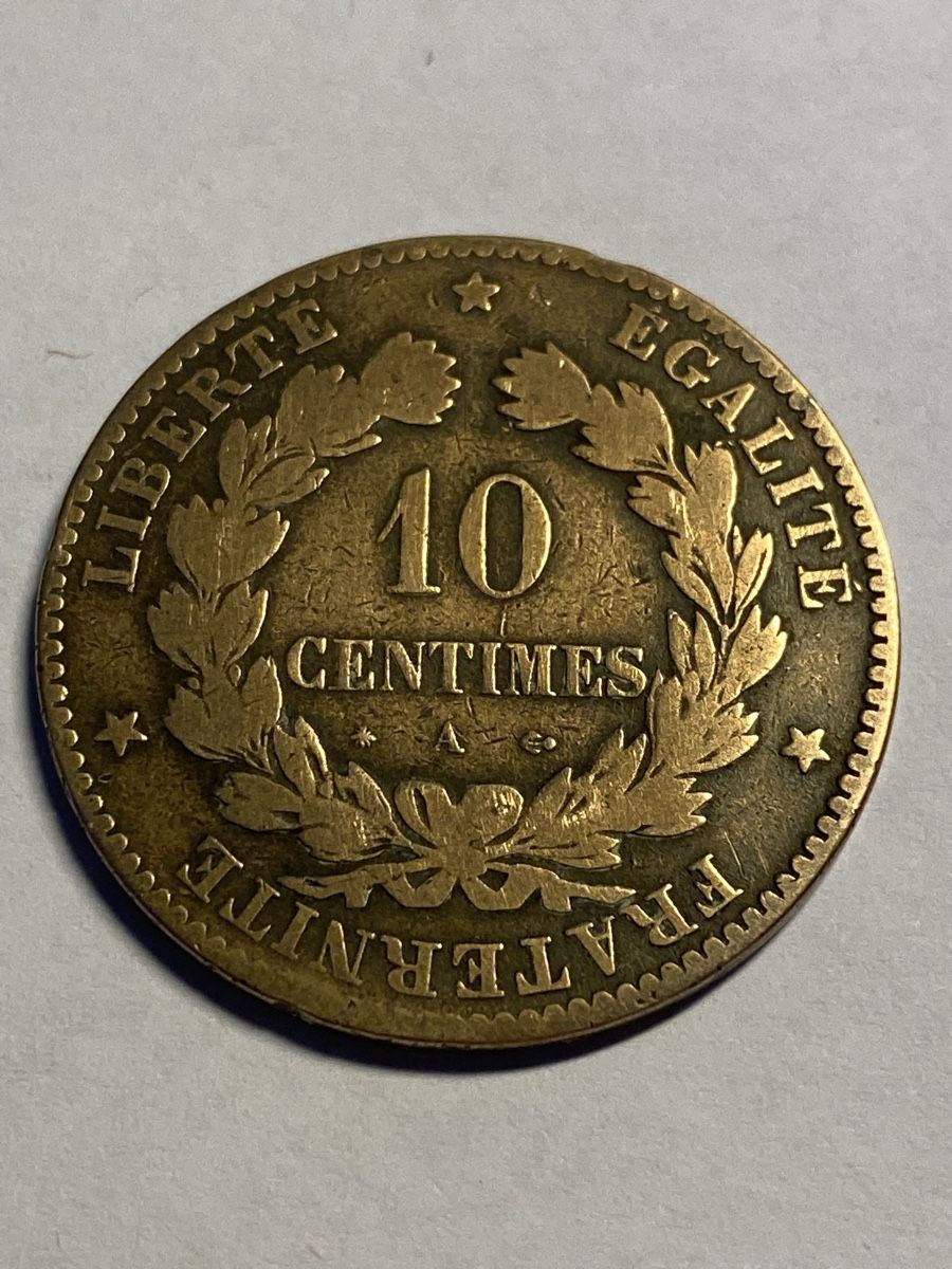 Alle Münzen: France, 10 centimes 1873 bronze – Gebraucht aus Corsier-sur-Vevey von Ginoarturo 1