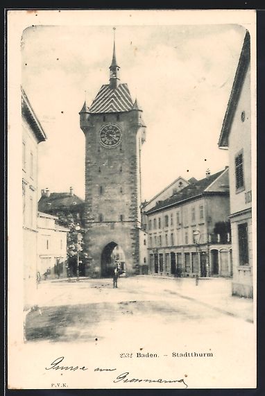 Cartoline postali: AK Baden, Stadtturm mit Strassenpartie – Usato da Berlin venduto da bartko-reher