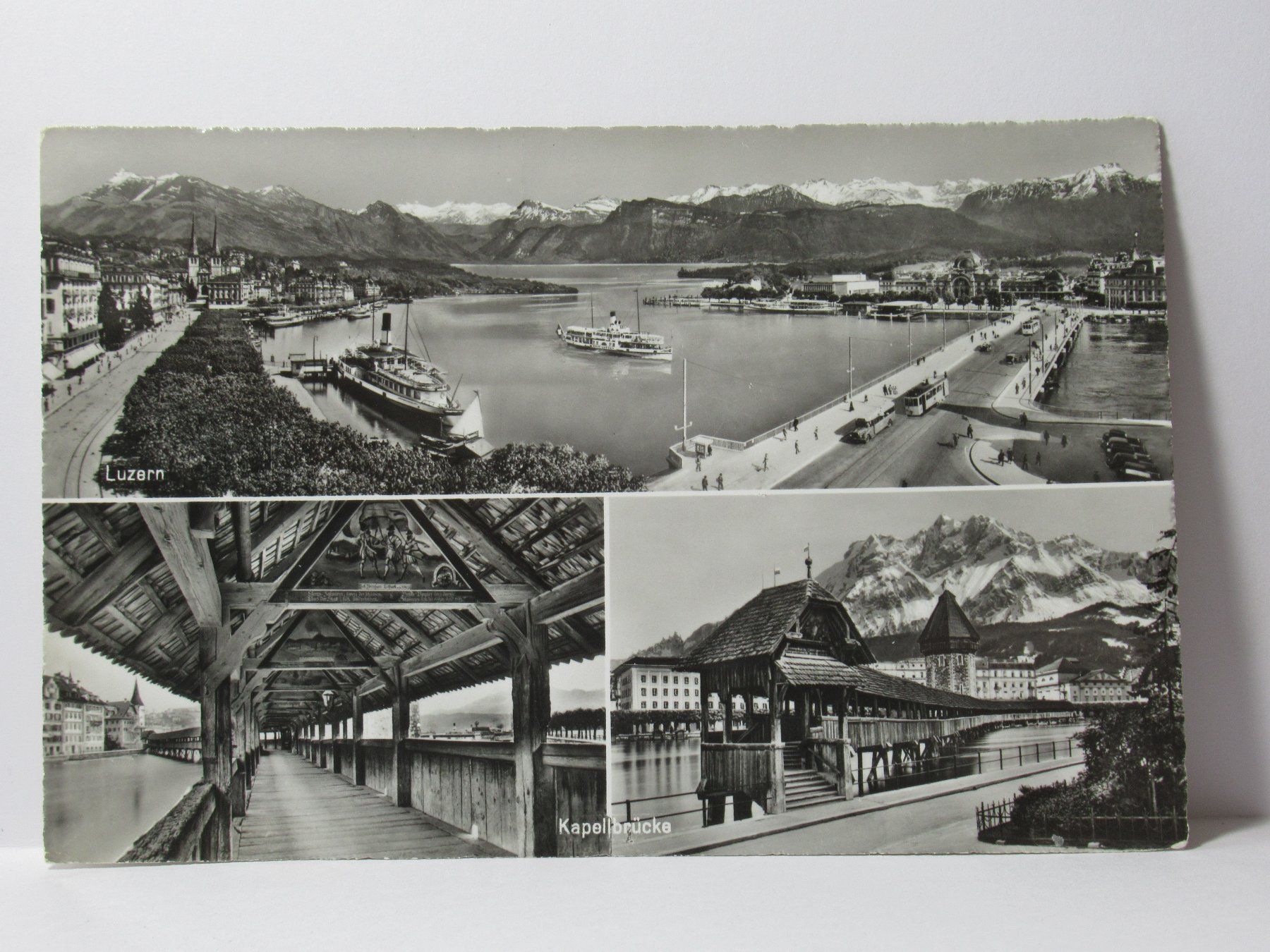 Cartoline postali: Luzern , Dampfschiff , Kapellbrücke 1956 – Usato da Grenchen venduto da Bluemchen1900