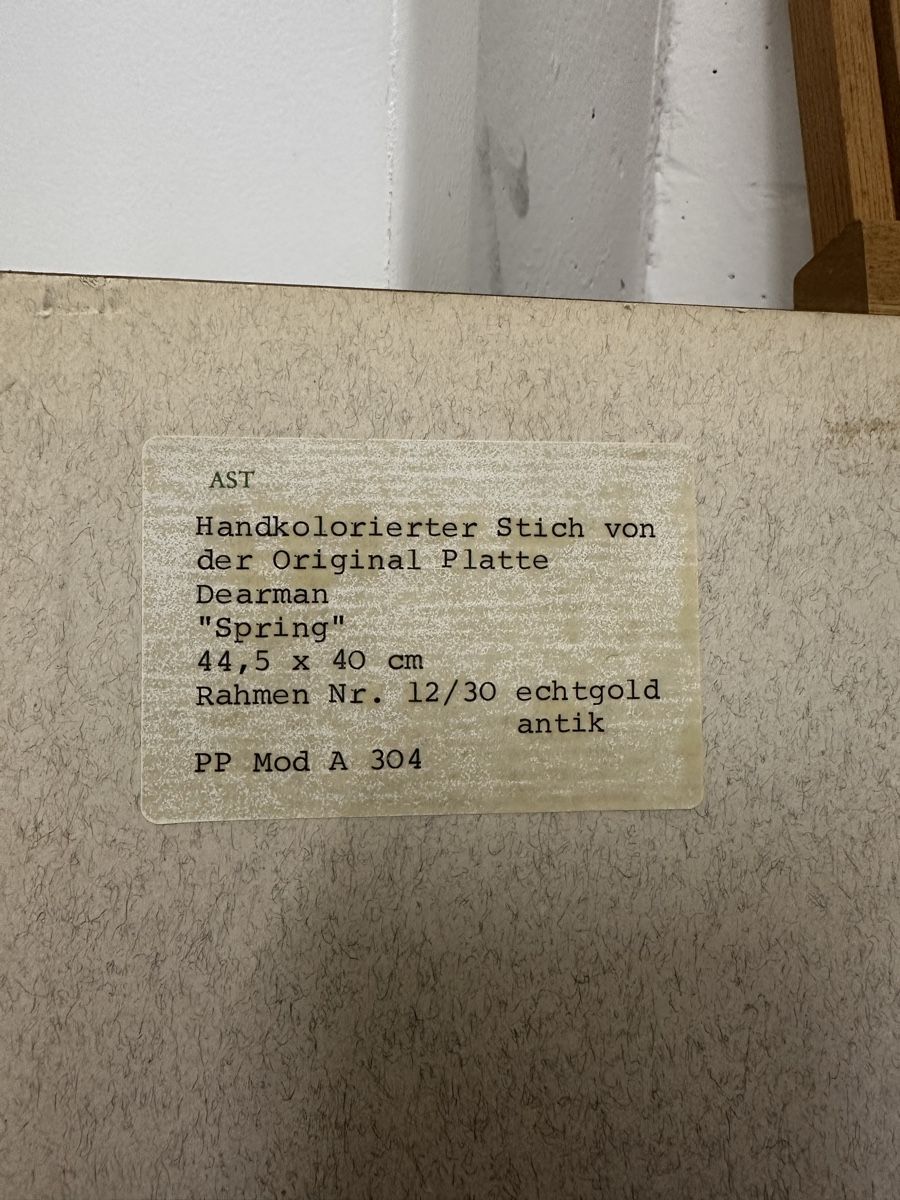 Incisioni: Handkolorierter Stich "Spring" von John Dearman Goldrahmen  – Usato da Ebikon venduto da Gaenggeliwaar 8
