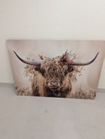 Bild Highland Kuh mit Blumen neuwertig 60x40cm