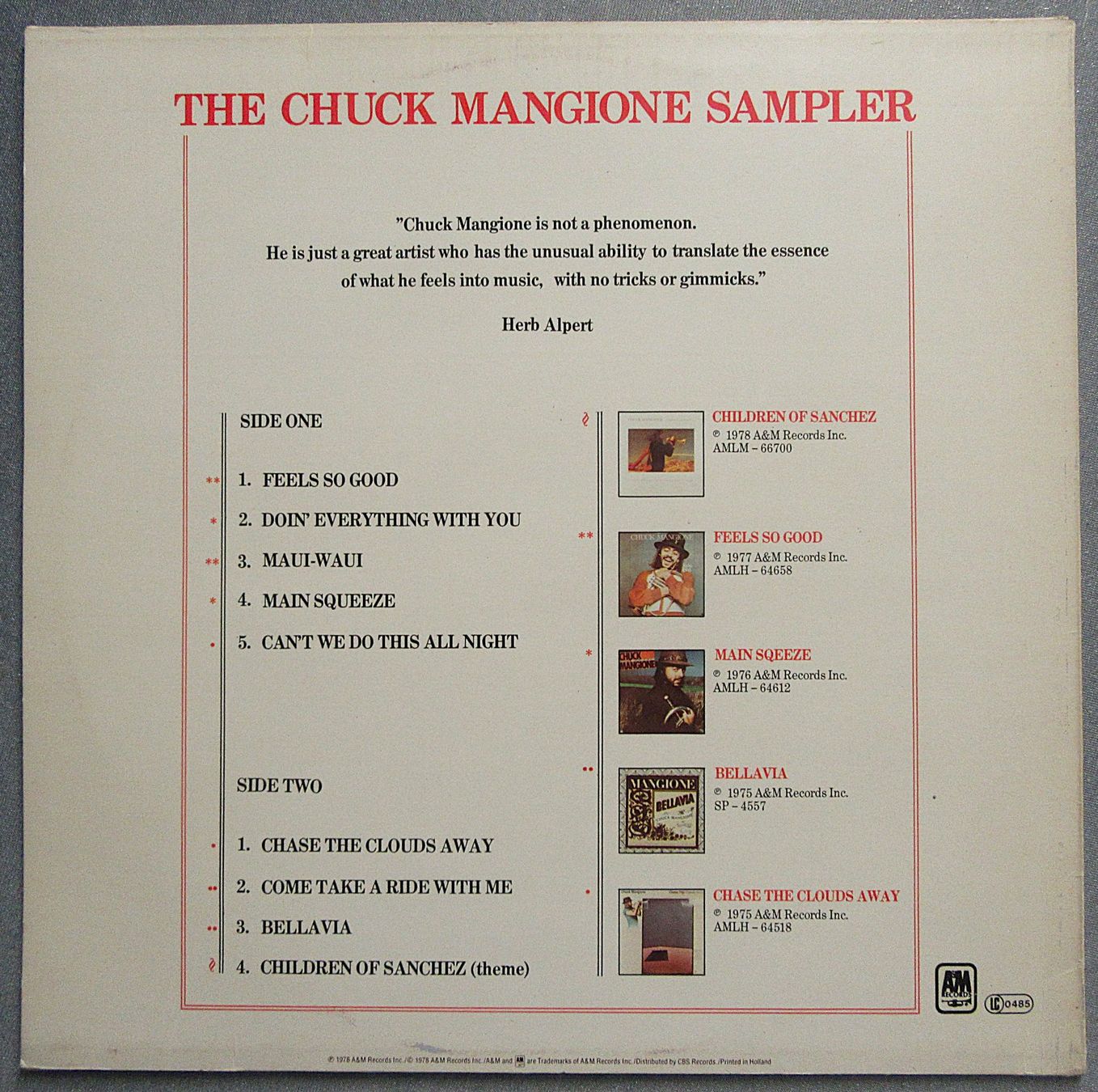 Dischi in vinile: LP - Chuck Mangione - The Chuck Mangione Sampler – Usato da Auenstein venduto da Padabimbim 1