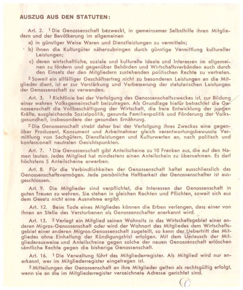 Documenti: Anteilschein Genossenschaft Migros Glarus – Nuovo (secondo la descrizione) da Richterswil venduto da solalex 1